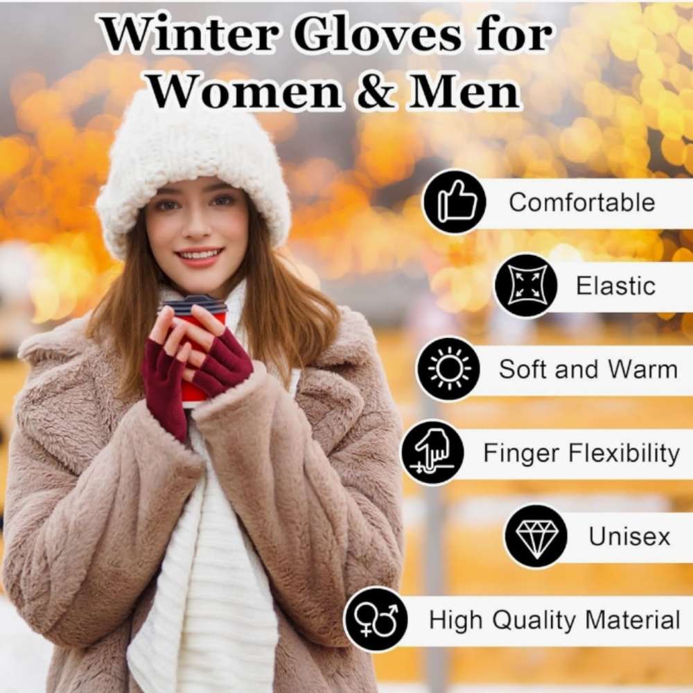 NWOT Premillow Red Unisex Fingerless, Half Finger, Long Cuff Warm Winter Gloves - Picture 3 of 6